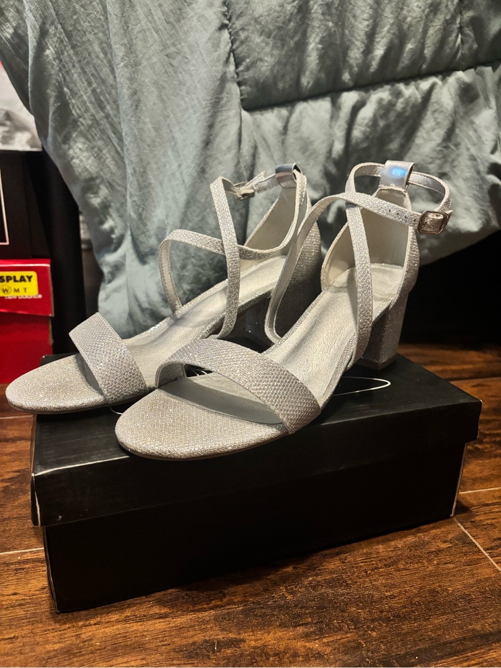 Sparkle Strappy Block Heel Sandals - Silver